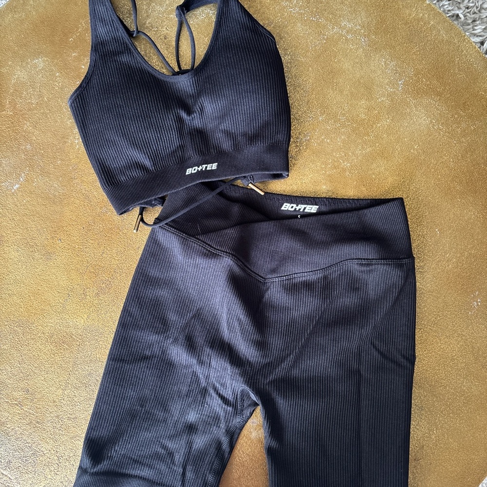 Bo+Tee Black Ribbed Workout Set